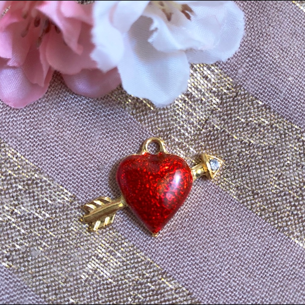 Heart with Arrow Charm, Gold + Red Enamel